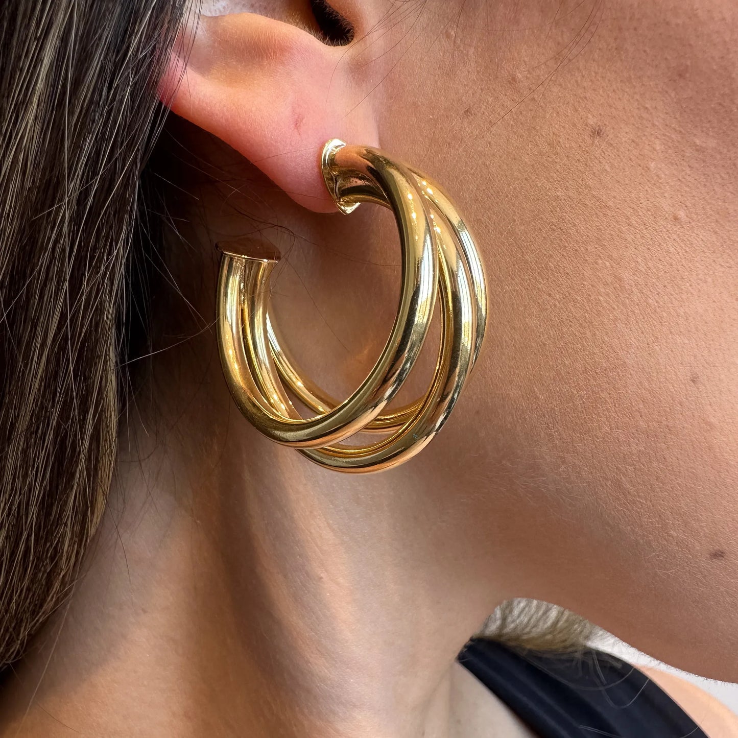 Brinco Argola Tripla Dourado