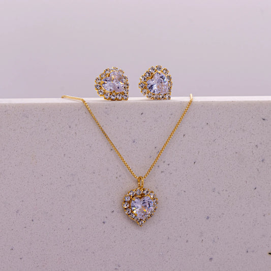 Conjunto Ponto De Luz Com Strass E Coração